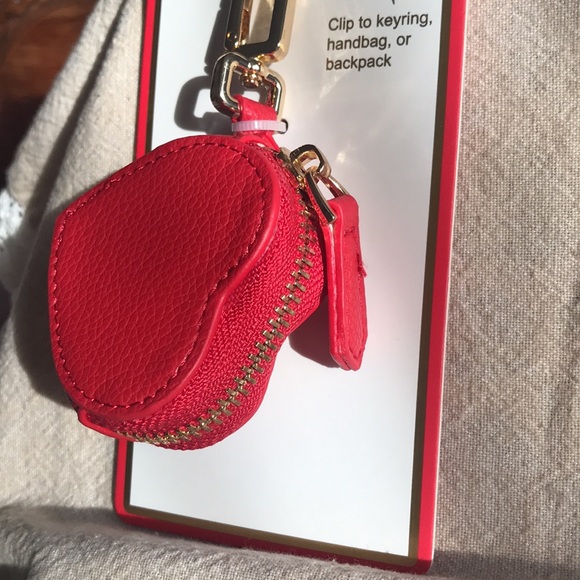 NEW- Red Heart-Shaped Coin Purse Keychain/Bag Charm - Picture 3 of 5